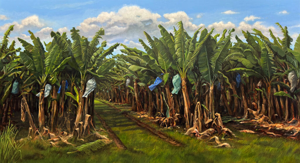 Growin' bananas, acrylic on canvas by Maria Pena artist and illustrator.