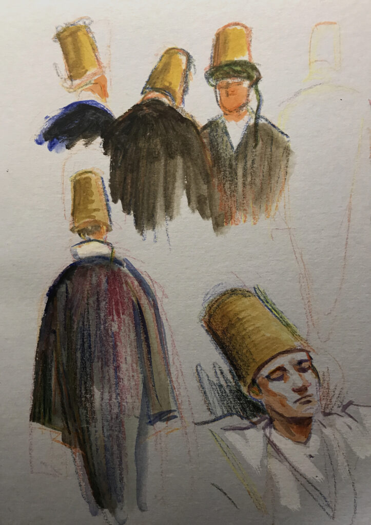 Sketches of semazen, whirling dervishes. Istanbul 2007. By Maria Pena, Artist and Illustrator. Also known as Maria de Los Angeles Pena. #Storyboarderau #storyboarder